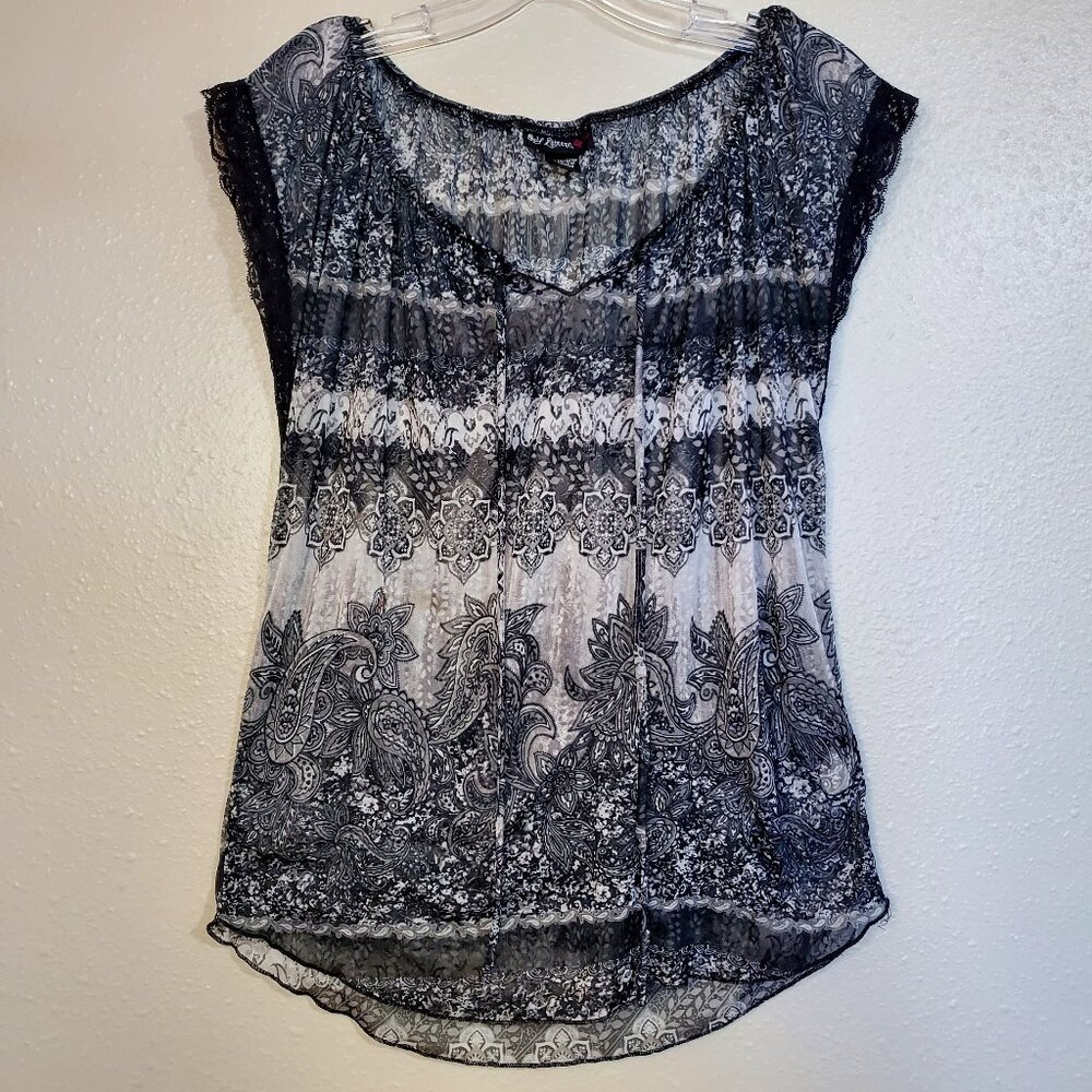 Self Esteem Semi-Sheer Lace V-Neck Lightweight Blouse